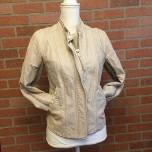 Free People Vegan Faux Leather Jacket Moto Zipper Sleeves distressed flaws
